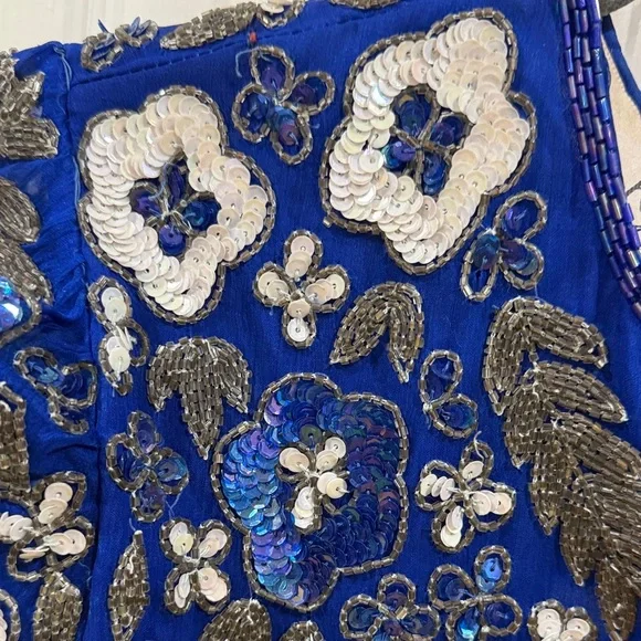 Laurence Kazar vintage Blue Embroidered Dress size small - Picture 4 of 12